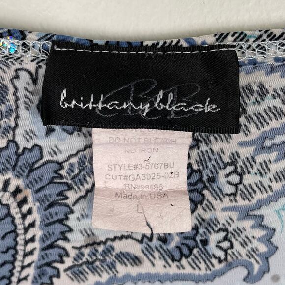 y2k Brittany Black Bedazzled Paisley Wrap Top Size L Blue Hippie Retro Stretchy - Picture 4 of 12